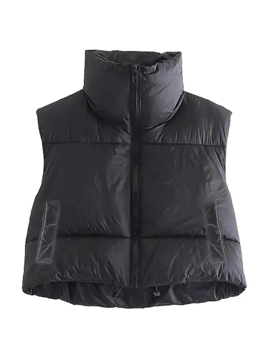 Women's Vests Women Winter Warm Crop Waistcoat Sleeveless Stand Collar Double Sided Lightweight Puffer Vest