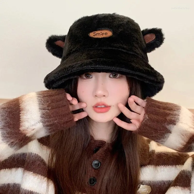 BERETS 2023 HAT WINTER WOMENS'S FASHION IMITATION FUR MINK BASIN BACKET CAP FISHERMAN'S RETRO KNITTEDウールパナマ