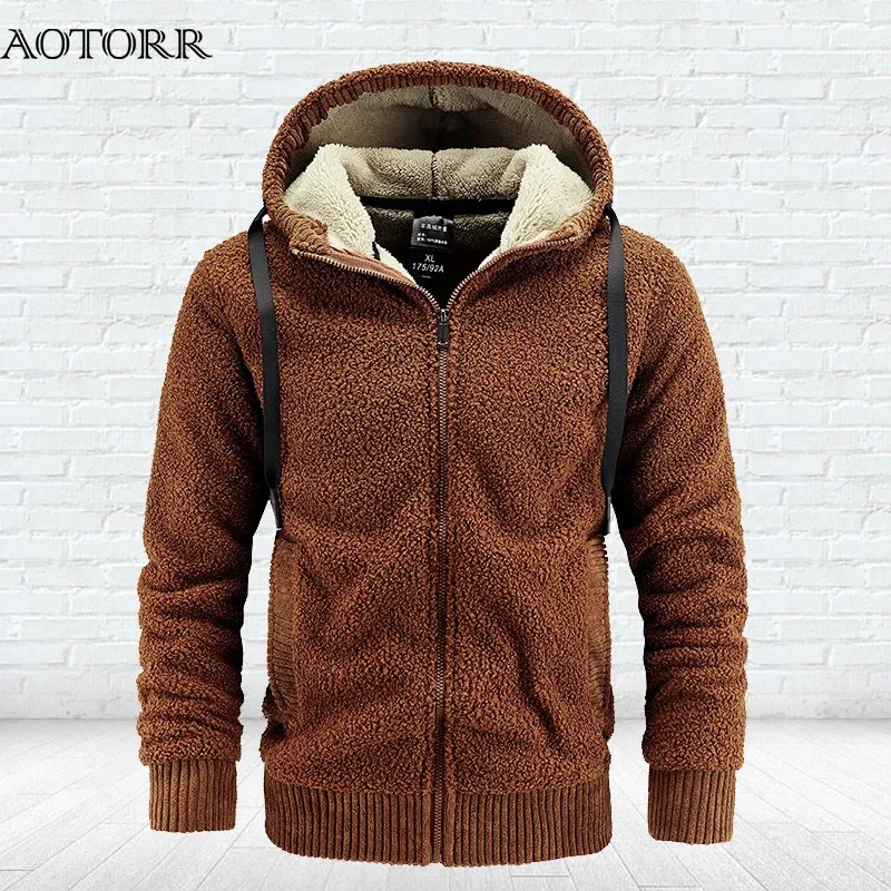 Mens Hoodies Sweatshirts Fashion Padded Hooded Jacket Autumn Winter Thickened Warm Soft Lambswool Overcoat Windproof Outwear 231016