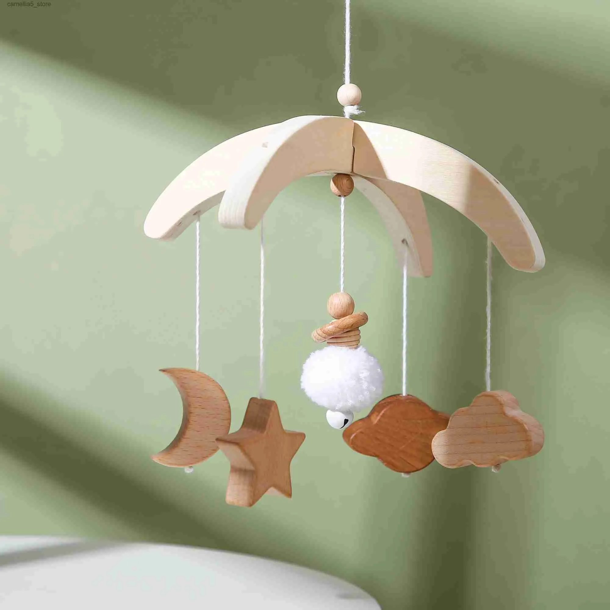 Mobiles # Bite Bites Nature lit en bois cloche lune étoiles nuages bébé support Mobile chaussette hochet pour jouets nouveau-né développement bricolage accessoires Q231017