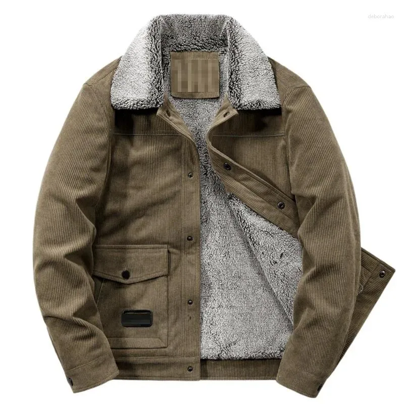 Giubbotti da uomo Bomber termico in velluto a coste Cappotto Collo in pelliccia Inverno Casual Caldo pile Velluto Multi tasche Cappotto Plus Size4XL