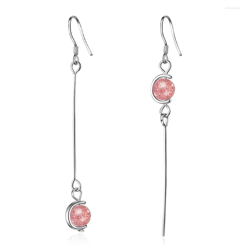 Dangle Earrings 925 Sterling Silver Cubic Zirconia Asymmetric Strawberry Crystal For Women Wedding Party Jewelry Pendientes Mujer