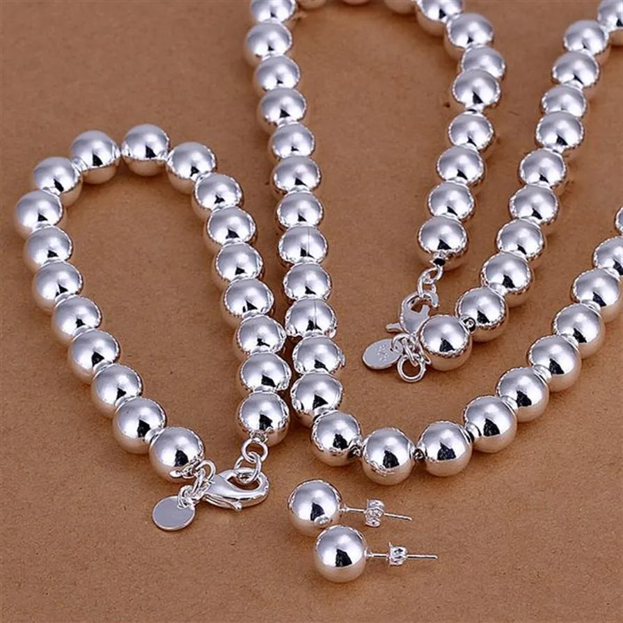 Cadeau de Noël entièrement le plus bas 925 Fashion Sterling Fashion 10 mm Collier solide Set QS050280R