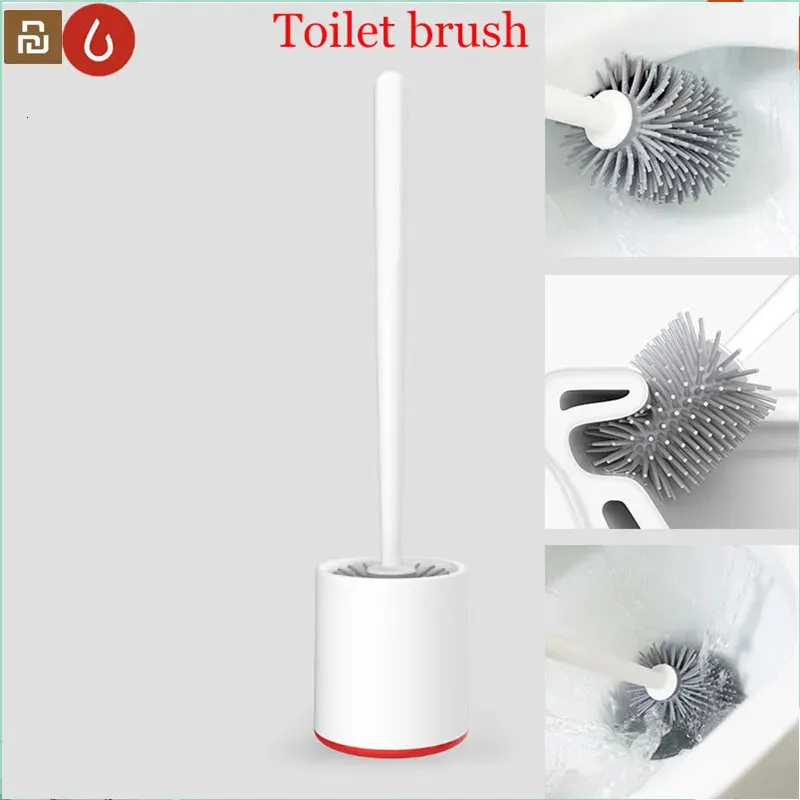 Toilet Brushes Holders Youpin Yijie TPR Vertical Storage Toilet Brushes and Holder Cleaner Set Silica Bathroom Glue Bristles for Cleaning Tool 231013