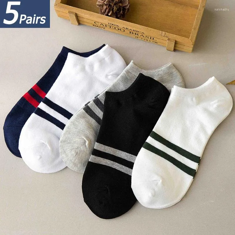 Men's Socks LKWDer Brand 5 Pairs Of Mens Summer Thin Polyester Boat Sweat Absorbing Breathable Casual Two Bar Short Tube