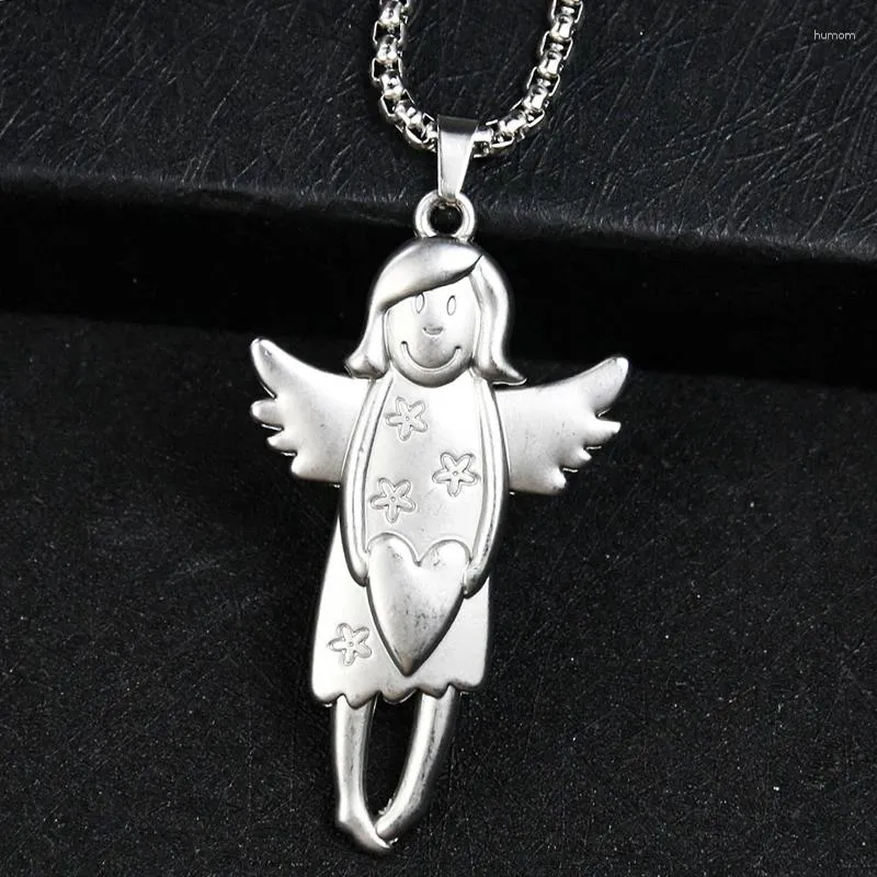 Hänge halsband silver färg ängel härlig leende fairy flygande vinge gud flicka kedja hjärta kristna presentkvinna smycken