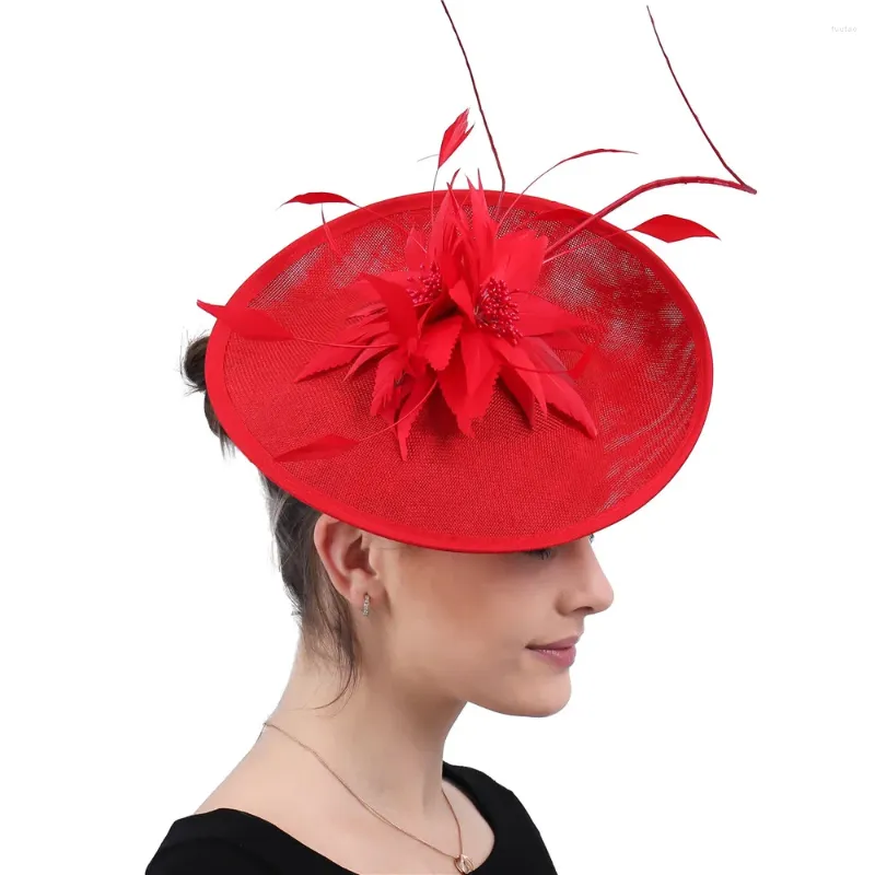 Berets Fancy Feather Hair Accessories Headband Imitation Millinery Big Fascinators Hat Womens Elegant Wedding Event Headpiece