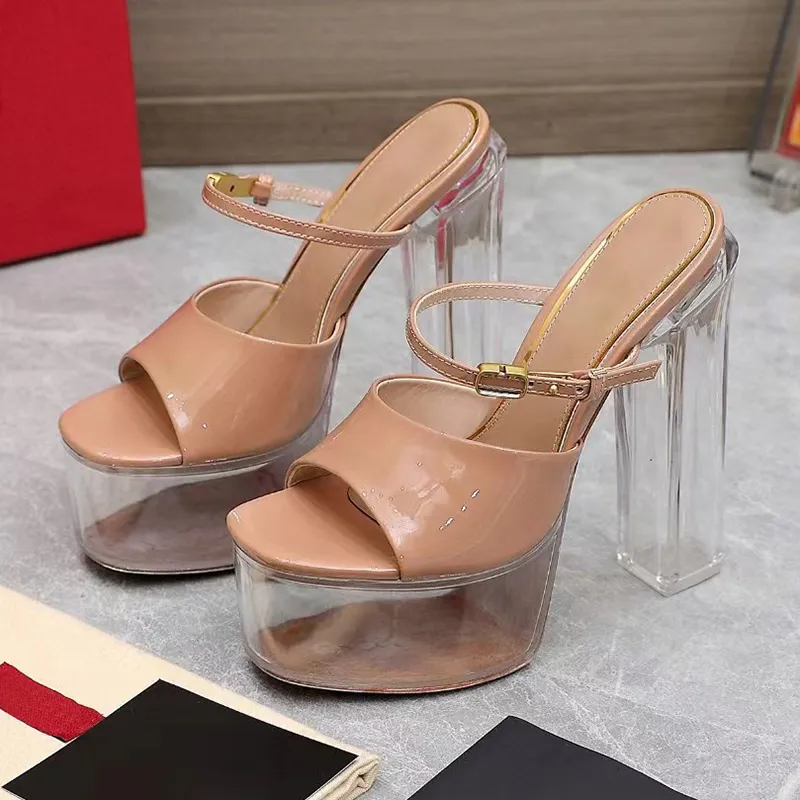 Bulk Luxury Designer Chunky Heel Platform Chunky Heel Sandals For Women 155mm Polymer Plexi Clear Heels Square Toes Fashion Dress Shoes Party Shoes Factory Footwear At Only 105.64 DHgate.Com