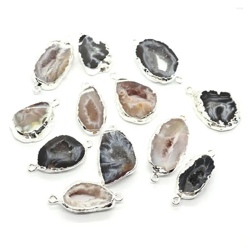 Ожерелья с подвесками, 2 шт., натуральный оникс, подвеска с двойным отверстием, нерегулярный кристалл агата, камень, разъем для DIY, аксессуары для целебного ожерелья 12-30 мм