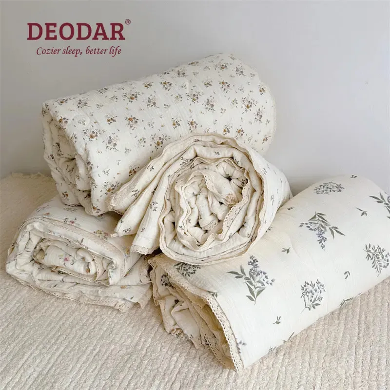 Täcken Deodar Pure Cotton Summer Air Conditioner Quilt Double Layer Garn Sojabön Fiber Quilt Core For Children Baby 120x150 150x200 231017