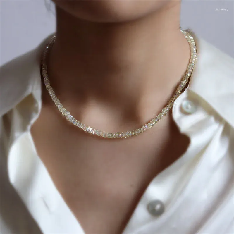 Choker Shiny Irregular Yellow Crystal Necklace Korean Fashion Jewelry For Women Small Stone Beaded Chain Collar Femme Minimalist