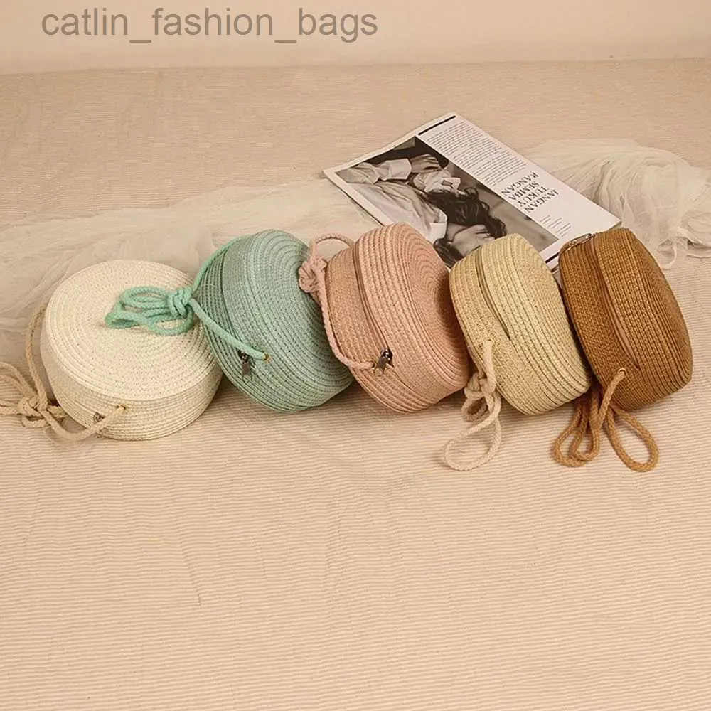 Cross Body Rattan Sticked Color Handbag Round Straw Bag Woven Beach Crossbody Bag For Ladies Cute Shoulder Bagcatlin_Fashion_Bags