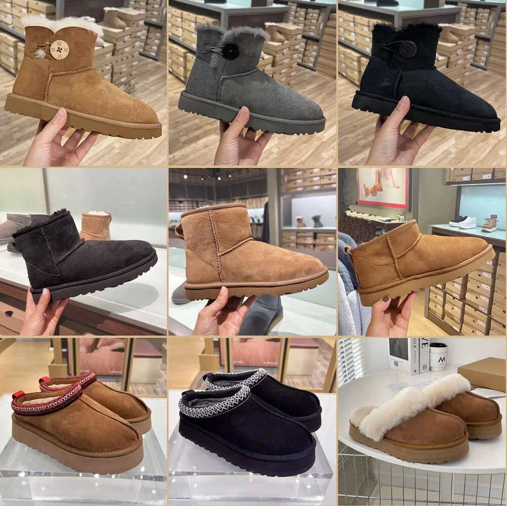 Flauschige Designer-Schneestiefel, Mini-Damen-Winter-Australien, Tasman-Plattform, Ug-Stiefel, Pelz-Slipper, Knöchelschuhe, Schaffell, echtes Leder, klassische Marke, lässig draußen