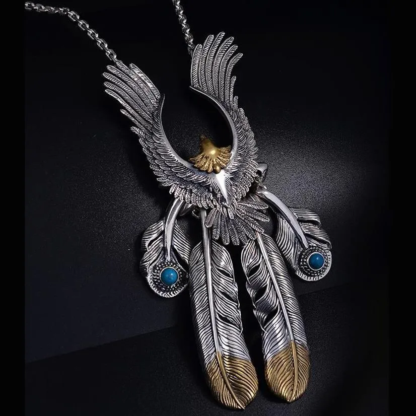 Chaînes Angel's Wish Goro Takahashi Style Argent Plume Long Collier Étoile Même Aigle Mâle Personnalité250l