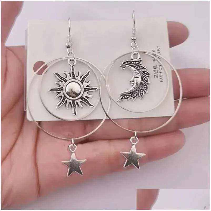 Fascino 20 paia orecchini sole luna stella orecchini tibetani sier orecchini a cerchio boho regalo pagano orecchini gioielli celesti Dhil1