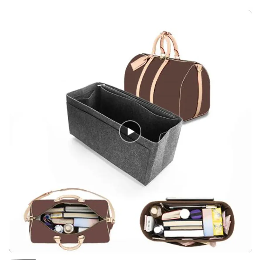 Für keepall 45 50 55 60 Einsatz-Organizer, großes Fassungsvermögen, Reise-Liner, Filzstoff, seitlicher Zug, gefütterte Tasche, Make-up-Kosmetiktasche