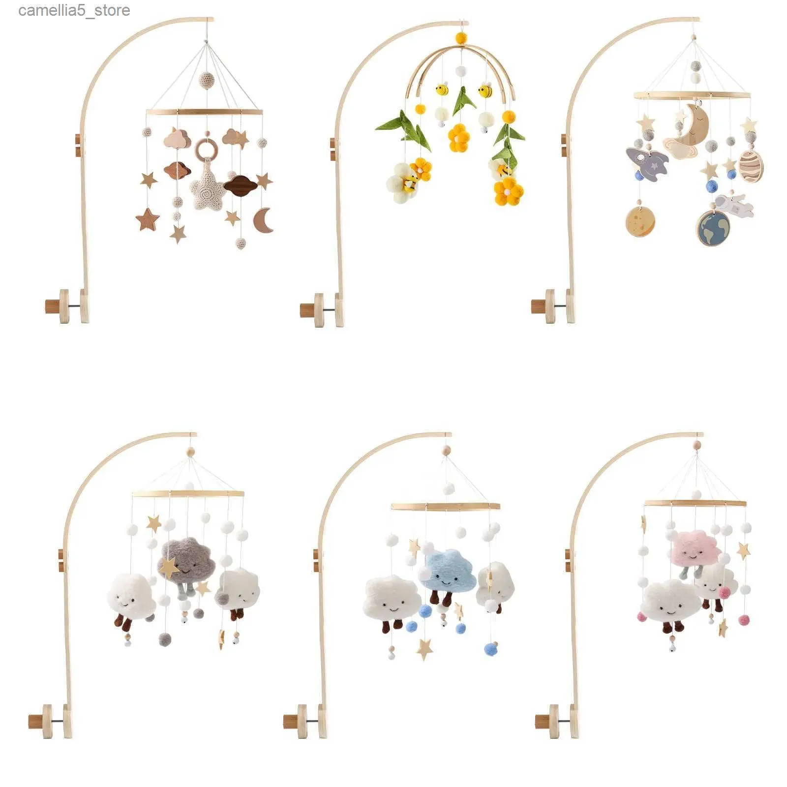 Mobiles# Baby Rammelaar Speelgoed 0-12 Maanden Houten Mobiel Op Het Bed Pasgeboren Muziekdoos Bed Bel Hangend Speelgoed Houder Beugel Babybedje Speelgoed Cadeau Q231017