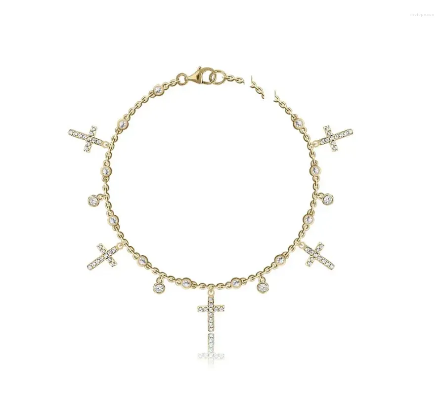 Länkarmband 2023 Klassiska smycken Bezel CZ Station Chain Cross Charm Armband Gold Silver Color 15 4cm