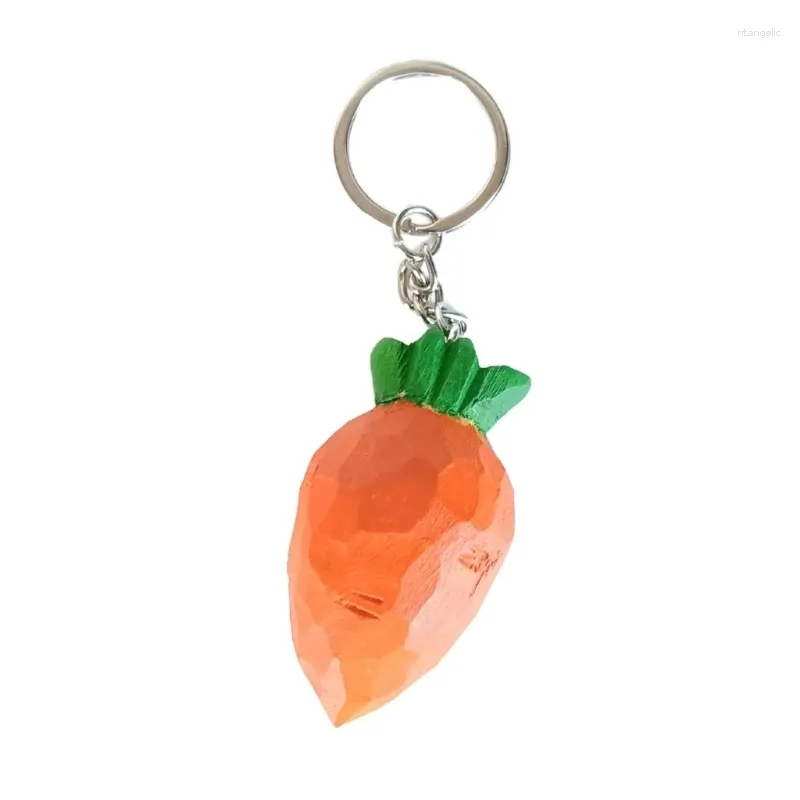 Keychains houten gesneden oranje wortel sleutel ketting telefoon snuisterij snuisterij vrouwelijke hanger accessoires pakket decoratie sleutelhanger