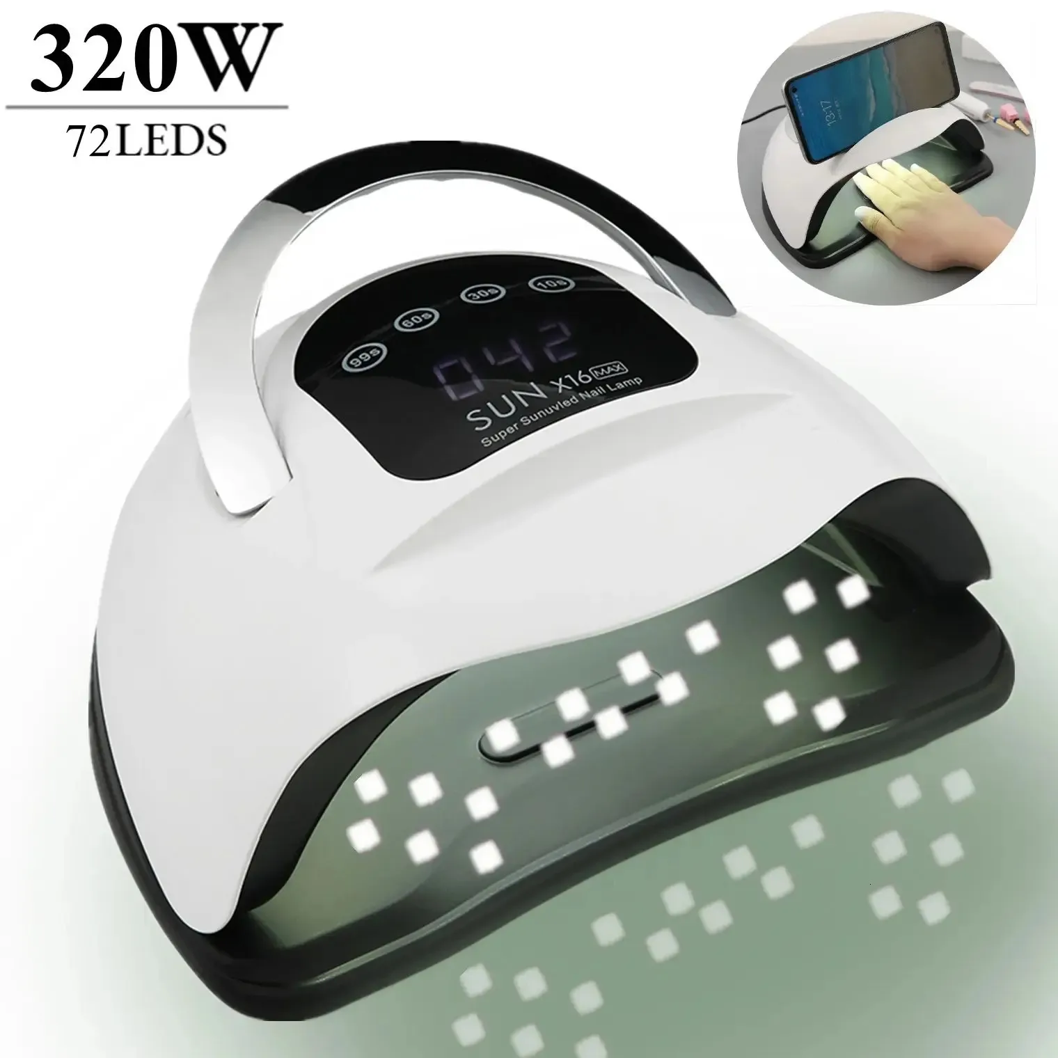 ネイルドライヤー320W 72 LEDドライヤーマシン電話ホルダー付きDryer UV LED LAMP for Nailsジェルポリッシュ硬化プロフェッショナルLCDディスプレイ231017