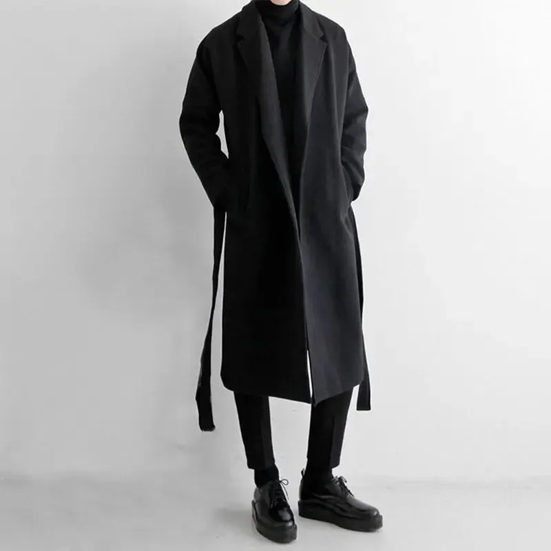 Herr ull blandar mafokuwz japansk vindbrytare lång tjock varm trenchrock trendig lös ullduk koreansk streetwear jacka 231017