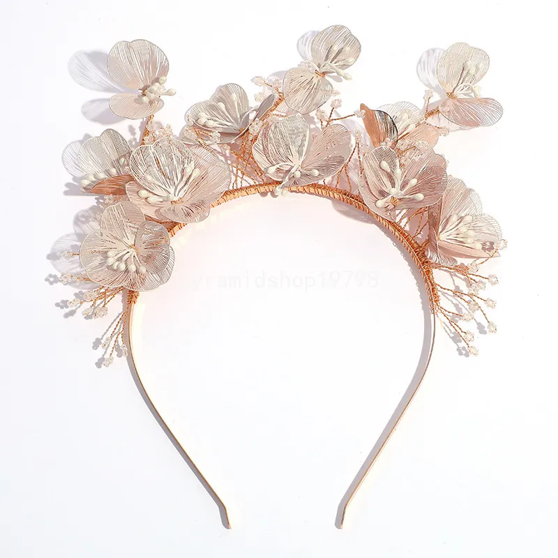 Pérola floral hairband noiva tiaras casamento acessórios de cabelo para mulheres rosa contas douradas headbands marrige jóias de cabelo bijoux