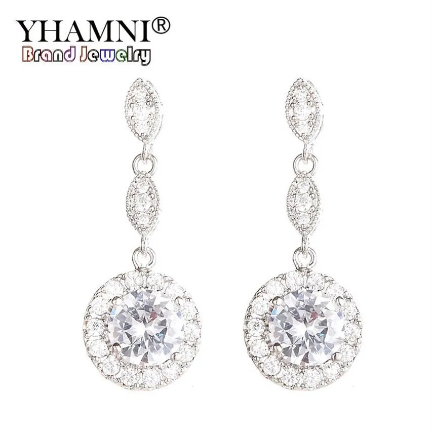 YHAMNI New Fashion Cubic Zirconia Genuino 925 Sterling Silver Orecchini a pendaglio di cristallo Gioielli eleganti per le donne Regalo ED0135293O