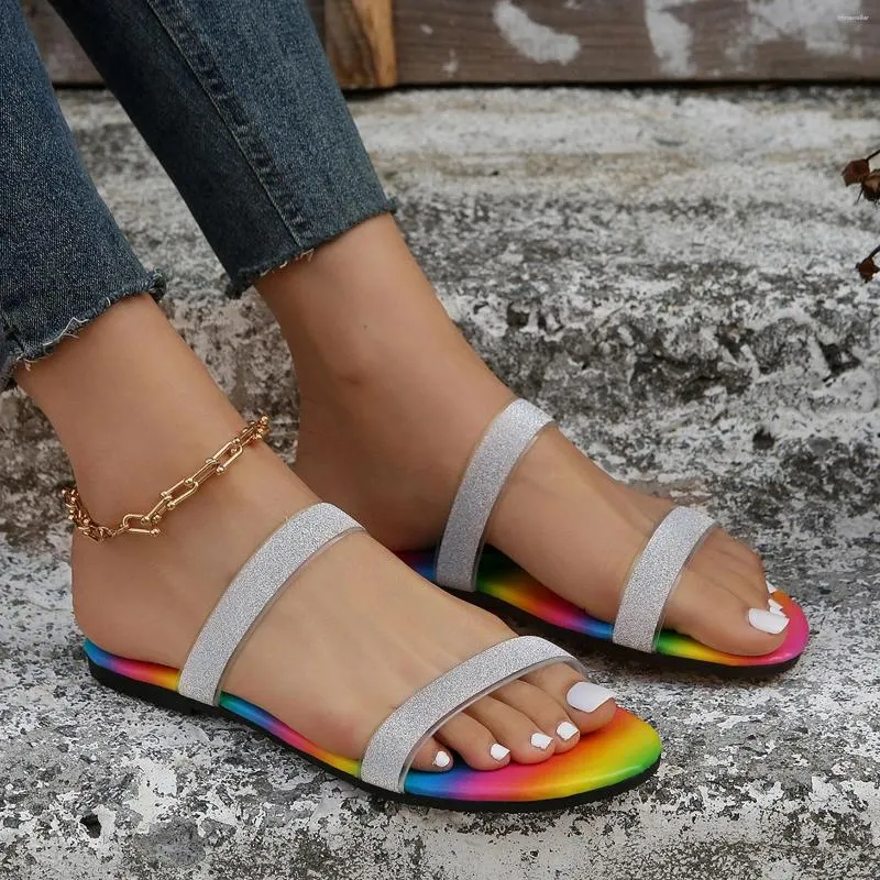 Sandali da donna moda colorata lucida modello estivo fondo piatto comoda zeppa piattaforma per