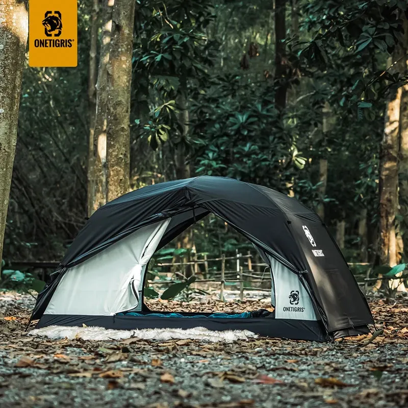 OneTigris Black Orca Tenda per Camino con Foro per Stufa, per 2 Persone con Cappello Fumé, Campeggio Esterno Doppio Riparo Impermeabile (Stove Jack