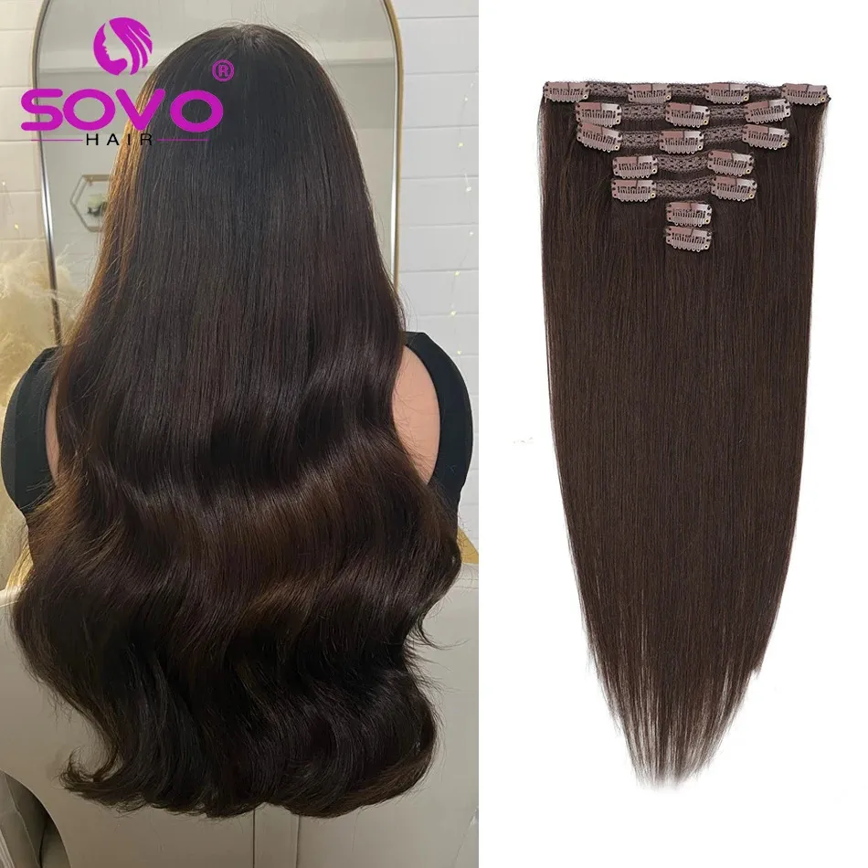 Lace 100200Grams Clip In Hair 100% Human Hair Dark Brown ClipOn HairPiece Full Head 1428 Inch For Salon Supply 231016