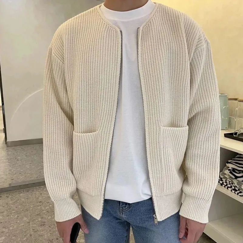 Men s Jackets Knitting Cardigans Mens Fashion Solid Long Sleeve Zip up Crew Neck Men Streetwear Coats Autumn Casual Knitted Outerwear 231017