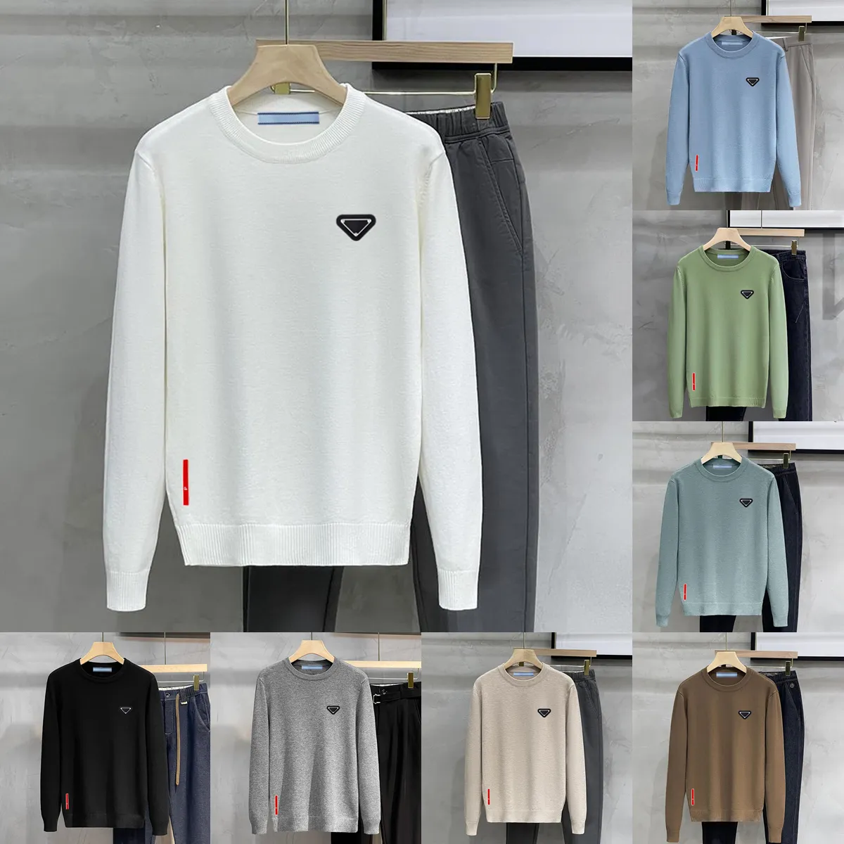 Prrra Top Designer Herrstickade tröjor Nya P-RA-modemärken Mans mans fast färg stickad botten Skjorta Fall Winter Warm Herr Slim Pullover Crew Neck Sweater