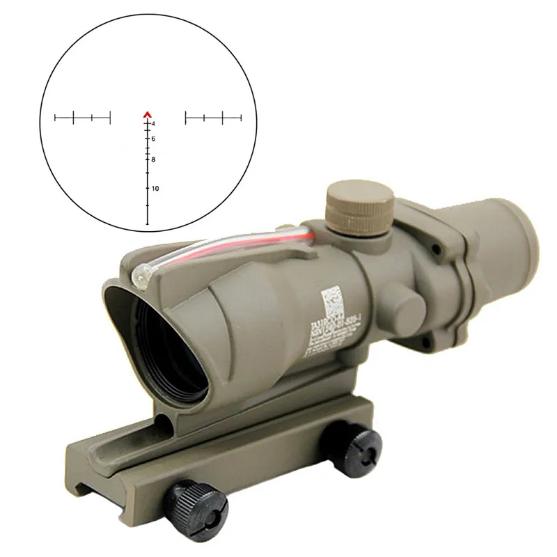 E-Tactical ACOG 4x32 Scope - Red Illuminated Reticle - Fiber Source For Hunting Rifles