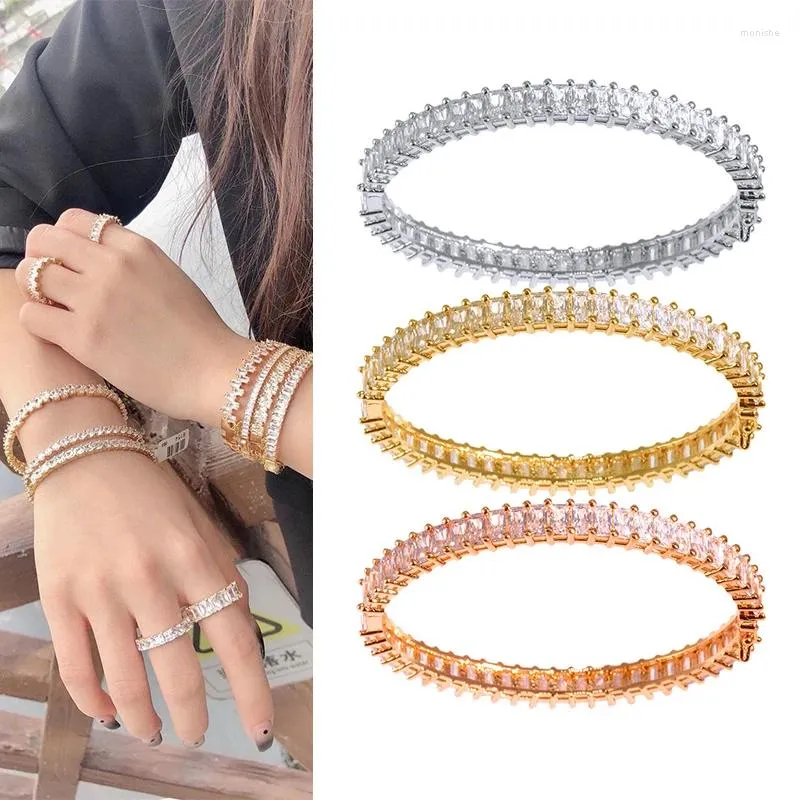 Bangle Women's Bracelet On Hand One Row Full Crystal Rose Gold Color Cuff Charm Bangles African Jewelry Dubai Stone Christmas