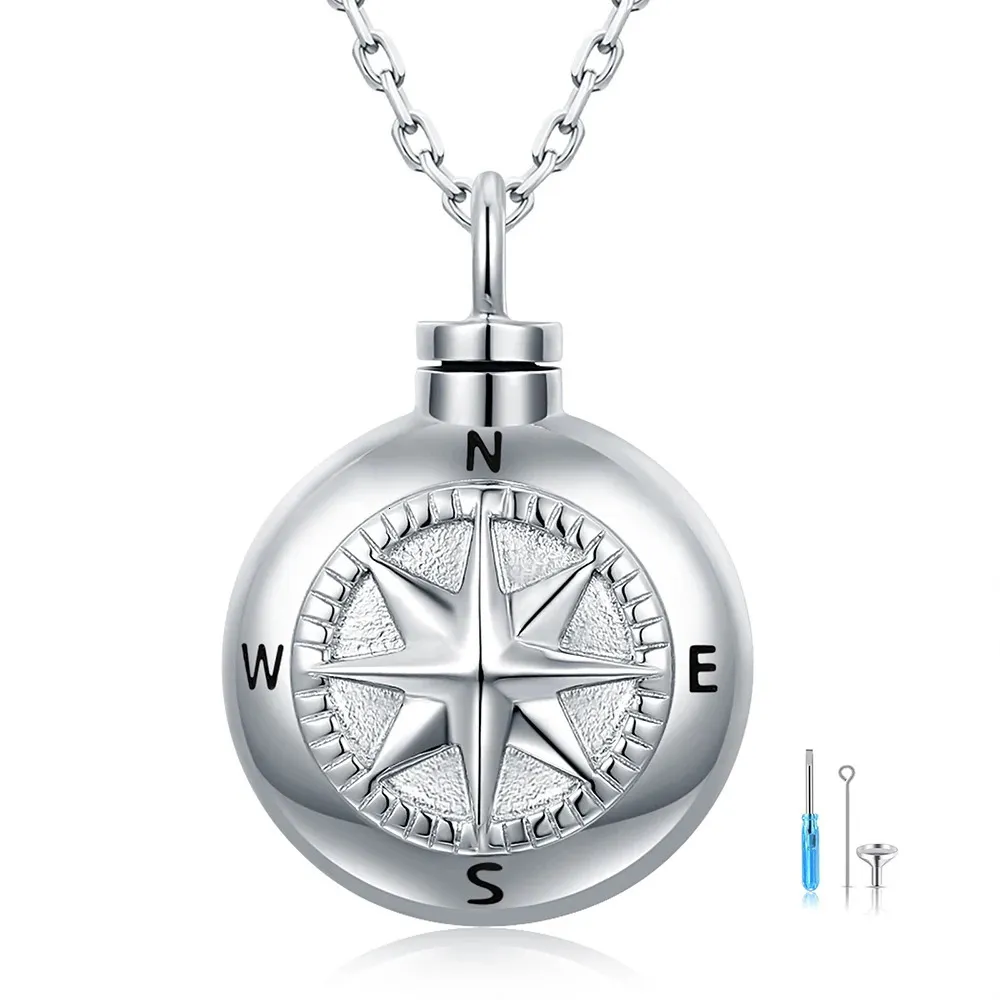 Momentum Memory Necklace Silver Cremation Jewelry Compass Urn Necklace