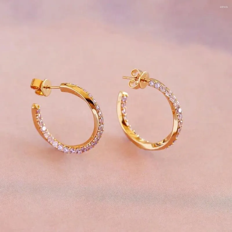 Çember Küpeler 18mm Orta Pembe CZ Daire Küpe En Kaliteli Altın Kaplama 925 STERLING Gümüş Kız Takı