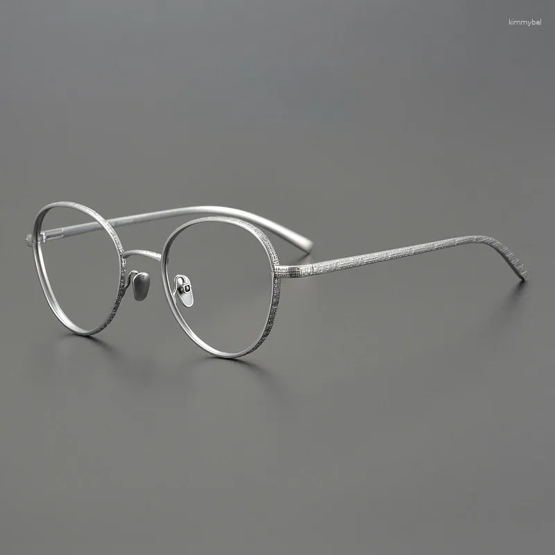 Óculos de sol quadros japonês redondo esculpido óculos luxo prata ouro prescrição negócios puro titânio unisex óculos com caso