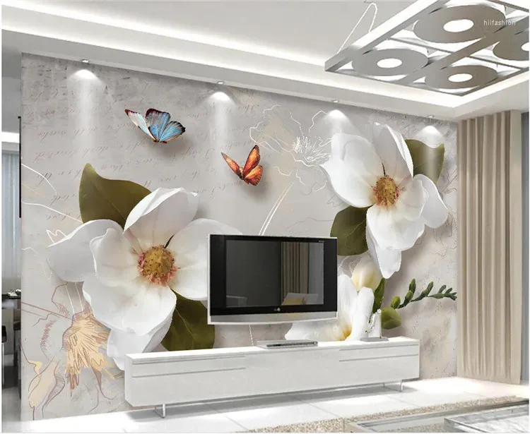 壁紙カスタム3Dウォール壁画壁紙ヨーロッパスタイルのレトロフラワーバタフライデスクトップ用リビングルームテレビの背景壁画