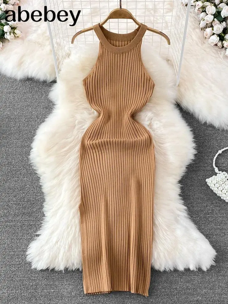 Casual Dresses Knitted Bodycon Dress Woman Knit Maxi For Women Sleeveless Sukienka Damska Sexy Hollow Out Cut Drop