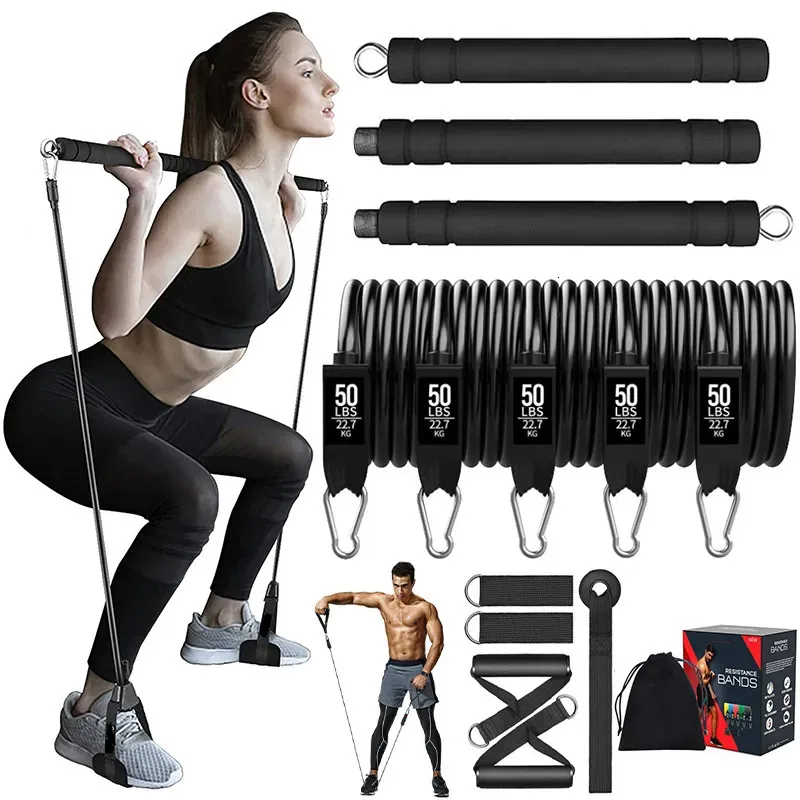 Resistance Bands 250 kg Set med Workout Bar träning Band Fitness Stick Hem Gym Bodybuilding Pilates Kit Equipment 231016