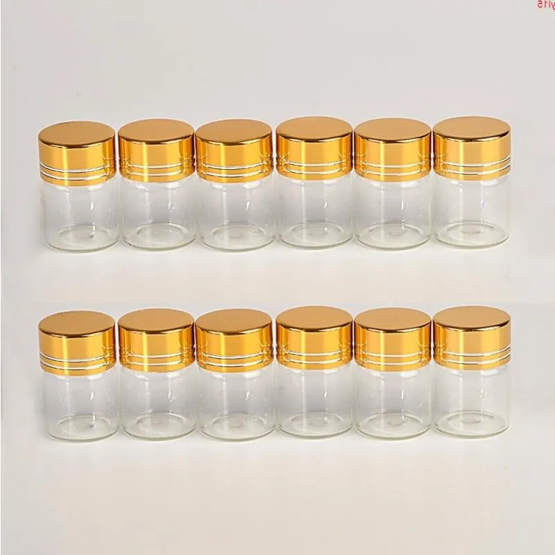 5ml Glass Bottles Aluminium Cap Golden lid Empty Transparent Clear Liquid Gift Container Wishing Jars 50pcsgood qty Vtmmd