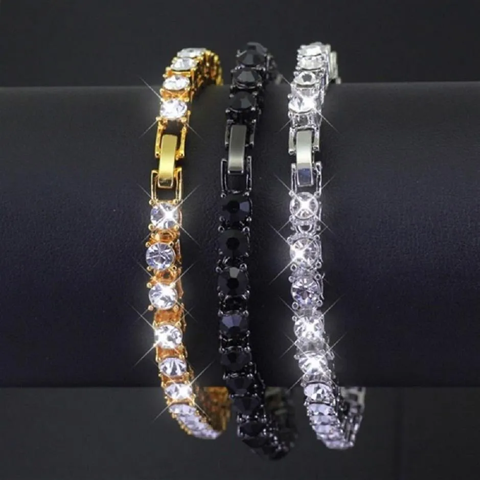 5mm Hip Hop Tennis Chain Bracelets Bling Gold Plated Men Women Party Jewelry Gift264S