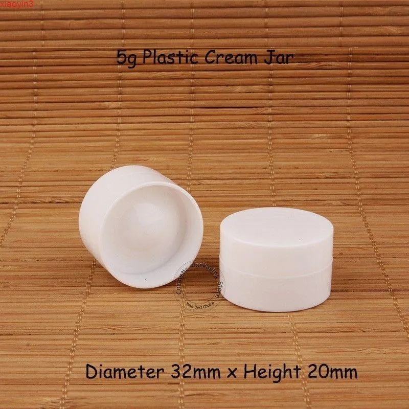 100pcs/Lot Wholesale Plastic 5g White Mini Cream Jar Women Cosmetic Container 1/6OZ Concave Bottom Bottle Refillablehigh quantlty Agguj Thkw