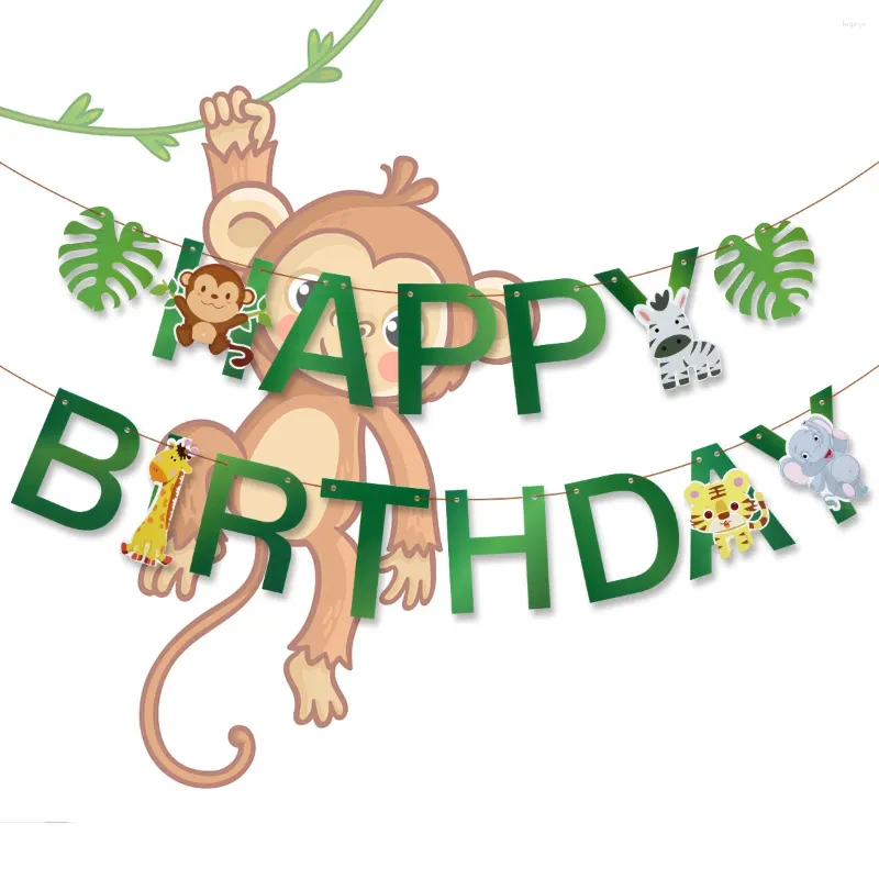 الديكور الحفلات غابات الحيوانات لافتة غابة قرد الزرافة جارلاند غابة Safari Tiger Lion Cake Topper عيد ميلاد سعيد ديكور الأطفال لصالح