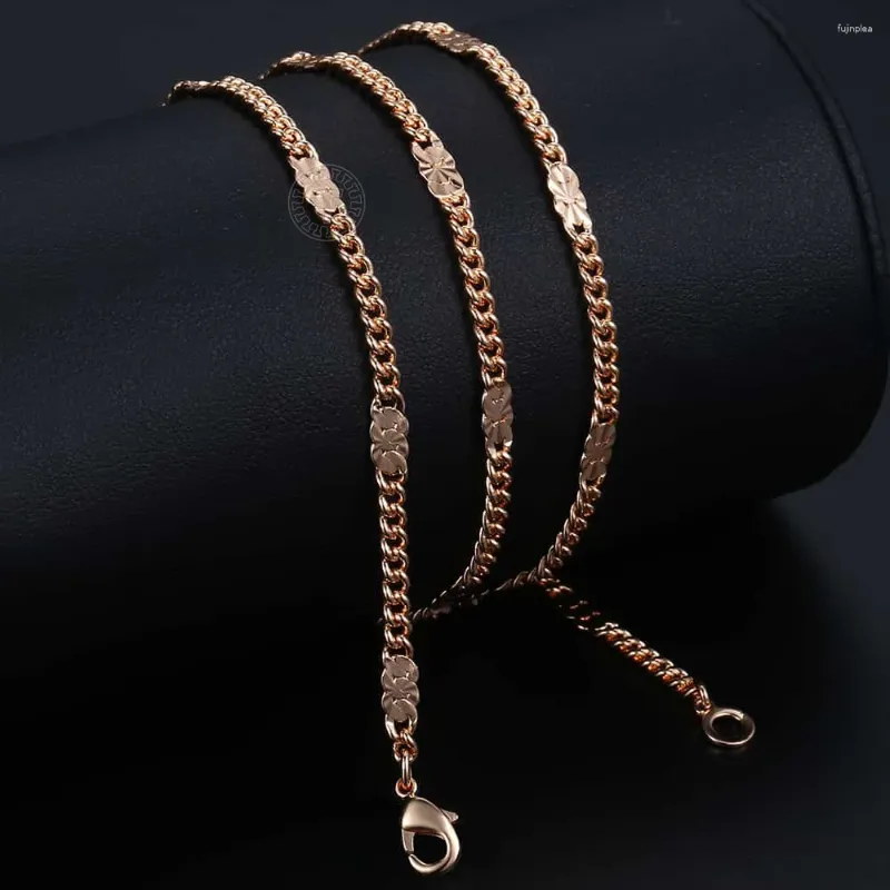 Kettingen Ketting Voor Vrouwen Meisjes 3mm 585 Rose Goud Kleur Curb Cubaanse Ketting Mode Bruiloft Sieraden 50 cm 60 cm CN12A