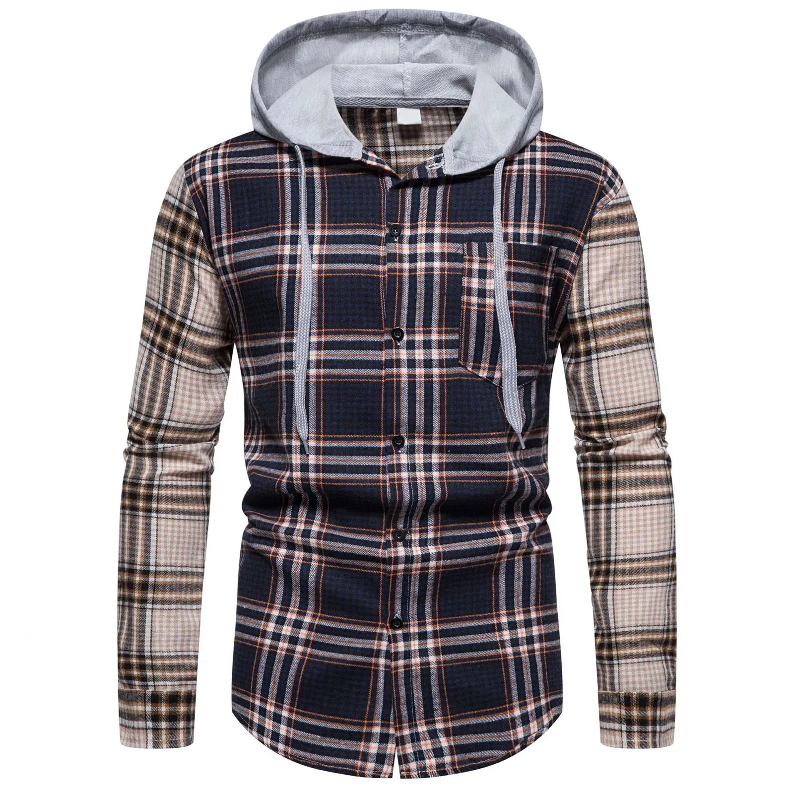 Chemise,sweat à capuche tendance pour homme,chemise Patchwork