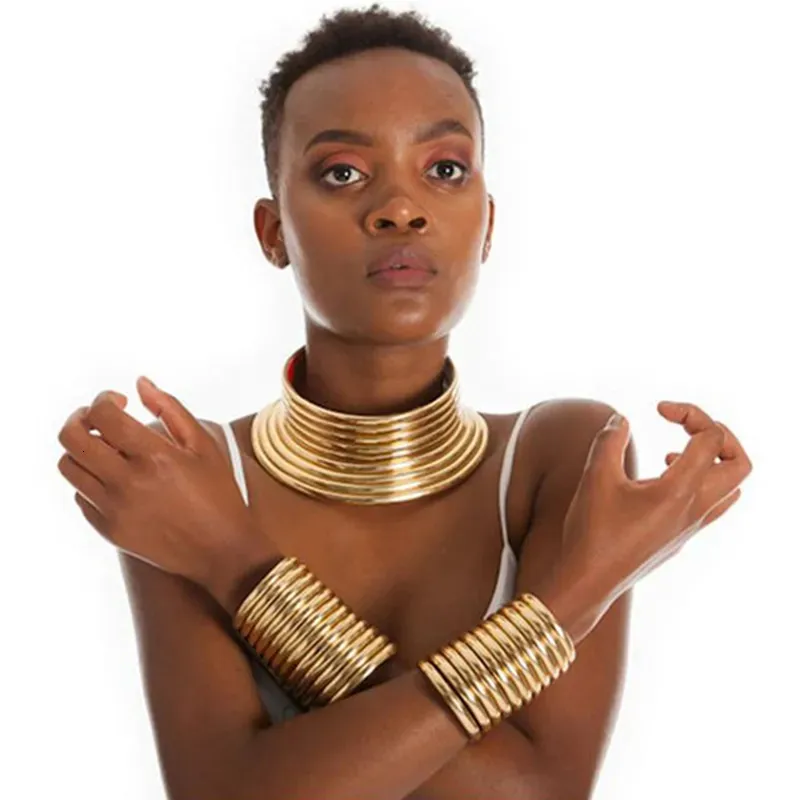 Chokers uddein vintage uttalande choker halsband hänge guld färg läder afrikanska smycken för kvinnor vridmoment maxi set 231016