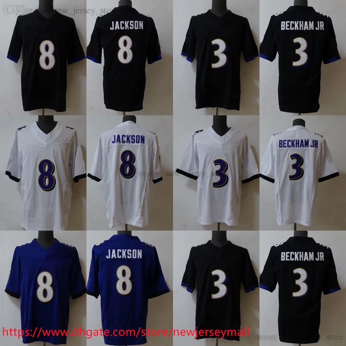 8 Lamar Jackson Jersey 2023-24 كرة القدم الجديدة 3 Odell Beckham Jr. Jerseys Pregable Sport Purple White Black Home Away