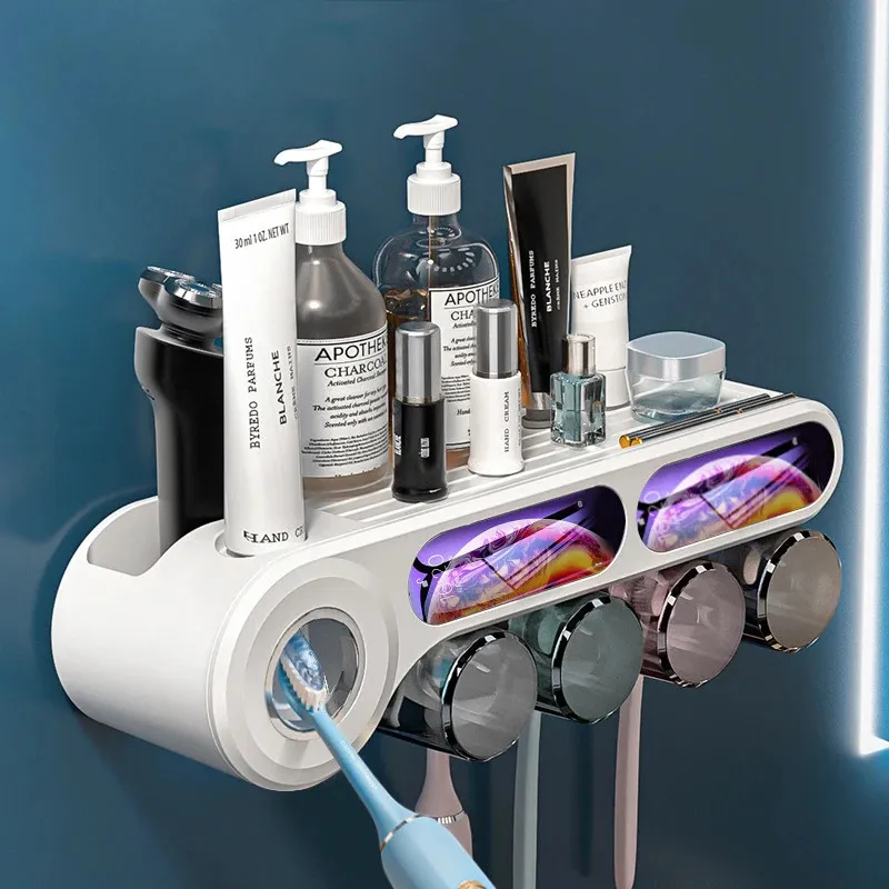 Soportes para cepillos de dientes Soporte para cepillos de dientes para baño Dispensador automático de pasta de dientes Soporte para cepillos de dientes sin perforaciones para el hogar Accesorios de baño 231013