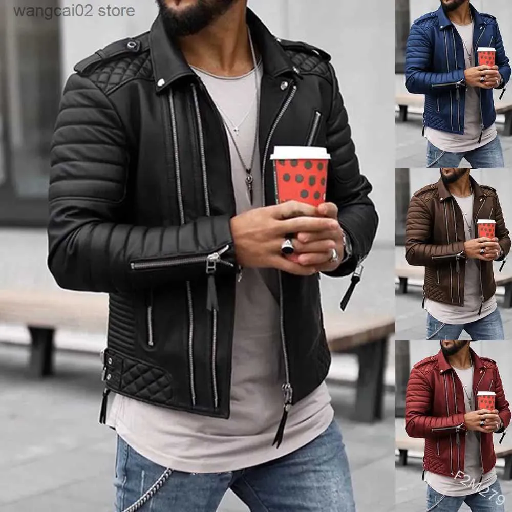 Men s Leather Faux Leather Leather Jacket Men Winter Motorcycle Zipper PU Leather Jacket Mens Lapel Collar Casual Fashion Street Autumn Black Coat